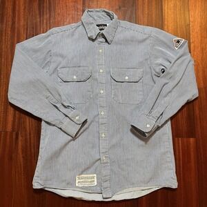 Bulwark FR Shirt Mens Medium Blue Flame Resistant Twill Work Button Up CAT 2